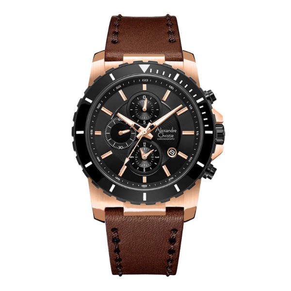 Alexandre Christie AC 6141 Rosegold Brown Leather Chronograph MCLBRBA